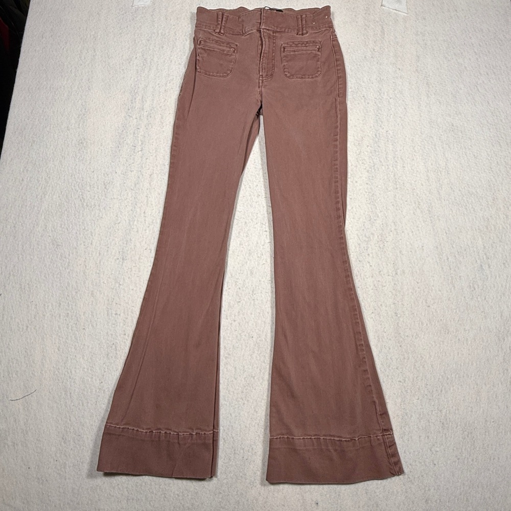 Express High Rise Bell Flare Stretch Pants Mauve Brown Size 0R 0 Regular